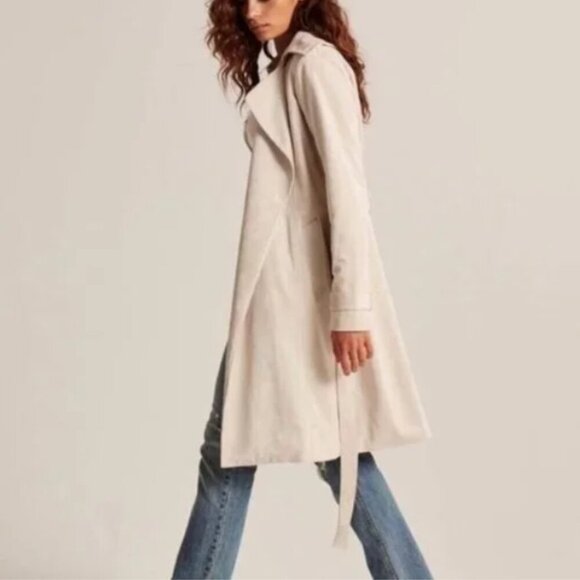 Abercrombie & Fitch Cream Vegan Suede Trench Coat Size Small - Picture 13 of 14